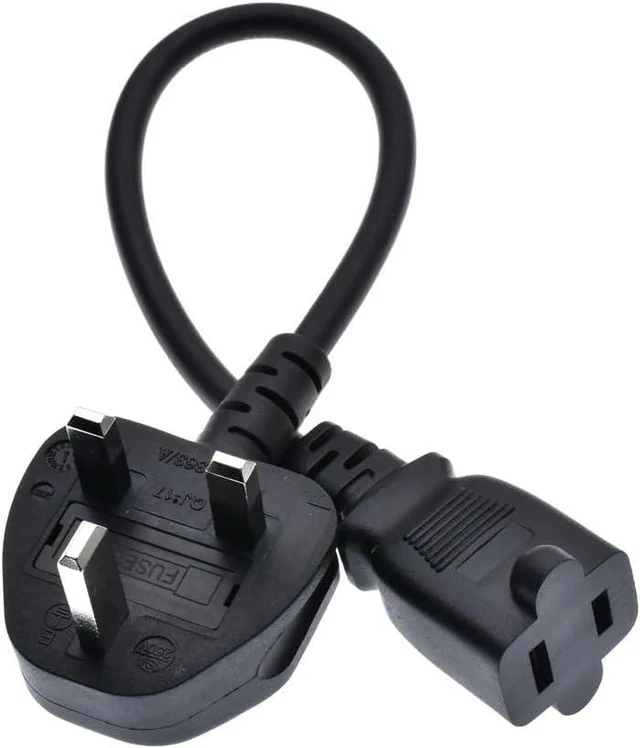 Alt view image 2 of 7 - UK US Plug Adapter Short Power Cord ,UK BS1363 Male Plug to US 2 Prong NEMA 1-15P Female Socket Short Power Cord Plug,US UK Plug Adapter Cord,17AWG, 1.6ft/0.5m