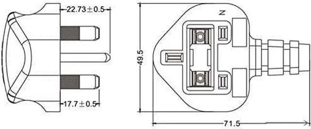 Alt view image 6 of 7 - UK US Plug Adapter Short Power Cord ,UK BS1363 Male Plug to US 2 Prong NEMA 1-15P Female Socket Short Power Cord Plug,US UK Plug Adapter Cord,17AWG, 1.6ft/0.5m