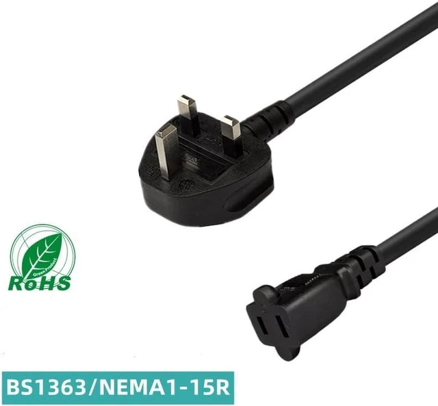Alt view image 7 of 7 - UK US Plug Adapter Short Power Cord ,UK BS1363 Male Plug to US 2 Prong NEMA 1-15P Female Socket Short Power Cord Plug,US UK Plug Adapter Cord,17AWG, 1.6ft/0.5m