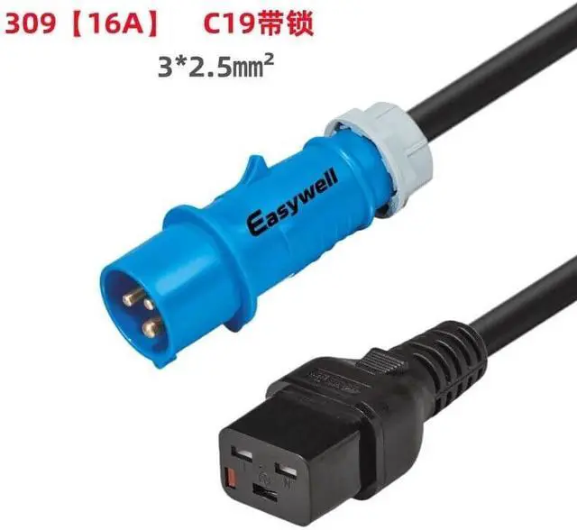 Alt view image 2 of 7 - Heavy Duty Power Cord Plug, Blue IEC309 to IEC 320 C19 with Lock for UPS/PDU PC Power Cable (16A IEC309 to Locking C19, 6ft/2m) 16A With Lock
