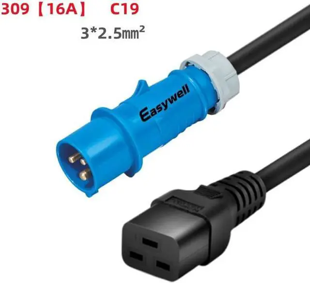 Alt view image 2 of 7 - Heavy Duty Power Cord Plug, Blue IEC309 to IEC 320 C19 for UPS/PDU PC Power Cable (32A IEC309 to C19, 6ft/2m)