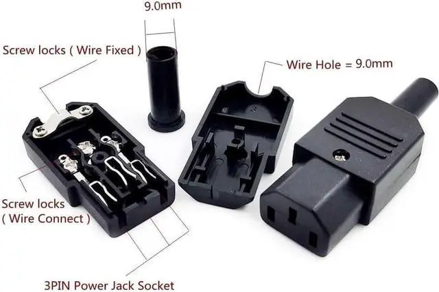 Alt view image 5 of 7 - 2-Pack IEC C13 Connector,DIY IEC 320 C13 Rewirable Power Plug 3 Prong Adapter Power Converter10A /250V, IEC Power Connector
