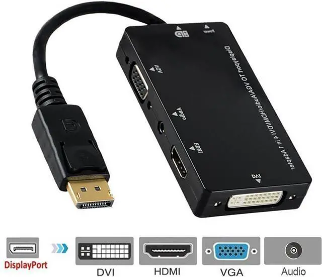 Main image of 4-in-1 Displayport DP Male to DVI HDMI VGA Audio Female Adapter Display Port Cable,DP to DVI/VGA/HDMI/Audio Y Splitter, 1080P Male to Female Y Split Converter for Dell HP Lenovo Asus HDTV