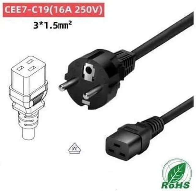 Alt view image 5 of 7 - European Schuko to C19 Power Cords, Euro CEE7/7 Schuko Male Plug to IEC 320 C19 Power Cable,EU 220V Power Cord ,16AWG, 3ft/1m
