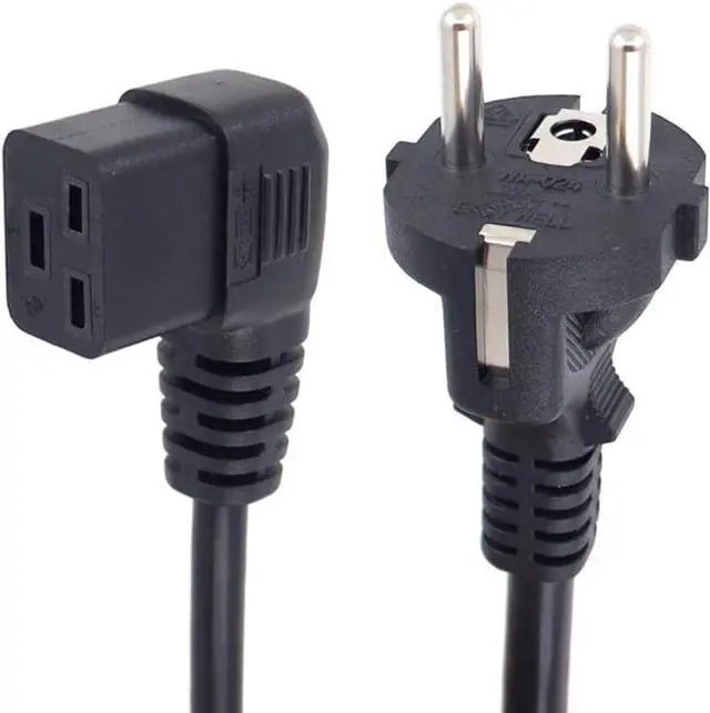 Main image of European Schuko to C19 Elbow Plug Power Cords, Euro CEE7/7 Schuko Male Plug to 90 Degree Right Angle IEC 320 C19 Power Cable,EU 220V Power Cord ,16AWG, 3ft/1m,Right Angle C19