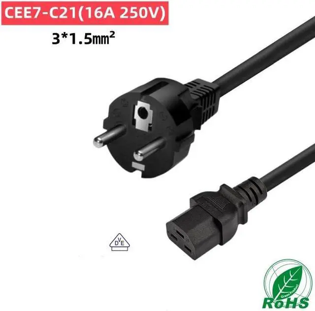 Alt view image 4 of 7 - European Schuko to C21 Power Cords, Euro CEE7/7 Schuko Male Plug to IEC 320 C21/C19 Power Cable,EU 220V Power Cord ,16AWG, 3ft/1m, C21 compatible with C19