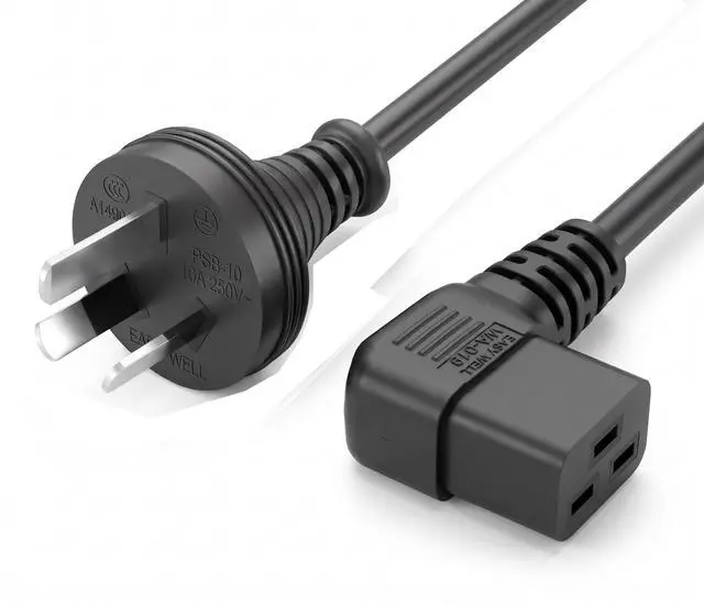 Alt view image 2 of 7 - Heavy Duty Au to C19 Elbow Plug Power Cord, 3 Prong Australia/New Zealand AS3112 Plug to 90 Degree Left Angle IEC 320 C19 Power Cable,16AWG,3ft/1m ,Au to Left C19