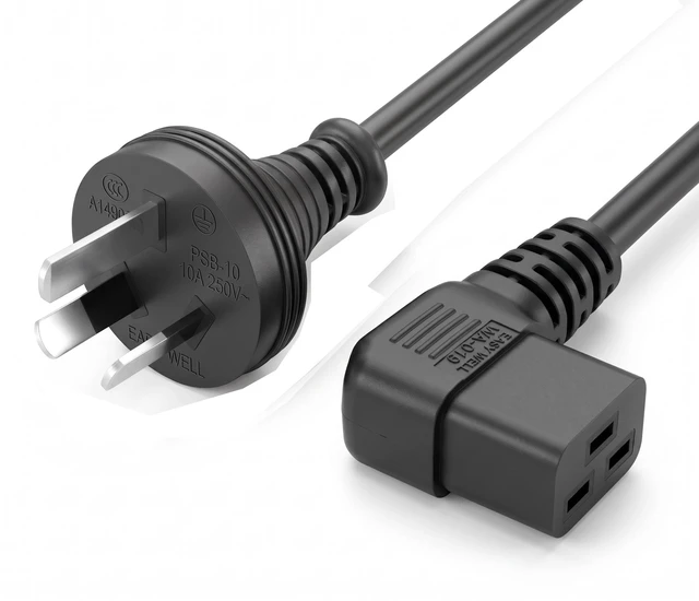 Main image of Heavy Duty Au to C19 Elbow Plug Power Cord, 3 Prong Australia/New Zealand AS3112 Plug to 90 Degree Left Angle IEC 320 C19 Power Cable,16AWG,6ft/1.8m, Au to Left C19