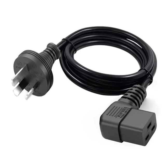 Alt view image 2 of 7 - Heavy Duty Au to C19 Elbow Plug Power Cord, 3 Prong Australia/New Zealand AS3112 Plug to 90 Degree Left Angle IEC 320 C19 Power Cable,16AWG,6ft/1.8m, Au to Left C19
