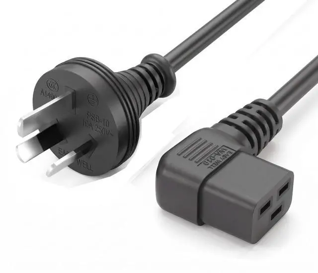 Alt view image 2 of 7 - Heavy Duty Au to C19 Elbow Plug Power Cord, 3 Prong Australia/New Zealand AS3112 Plug to 90 Degree Angle IEC 320 C19 Power Cable,16AWG,3ft/1m, Au to Right C19