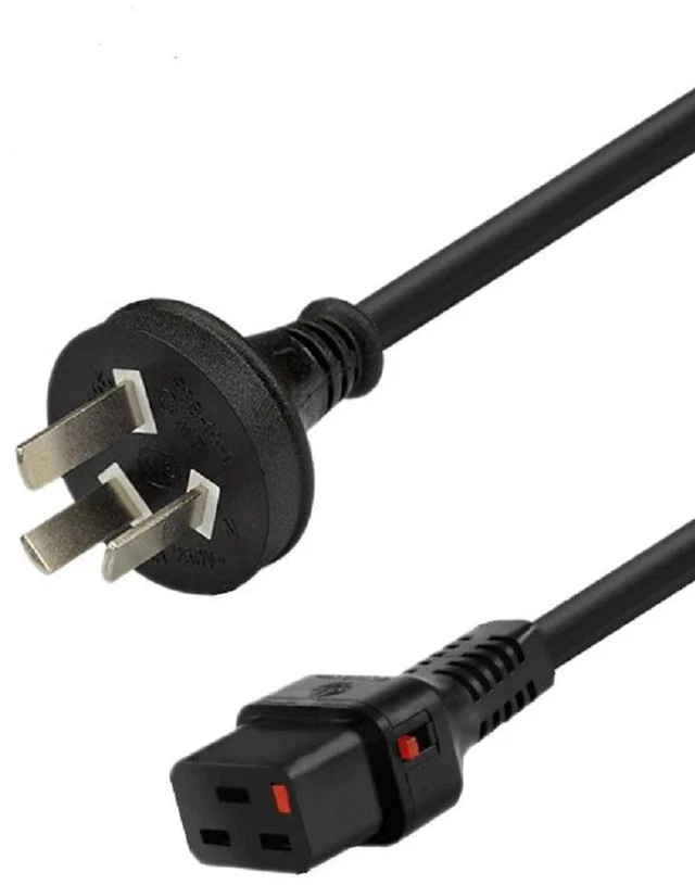 Main image of Heavy Duty Au to Locking C19 Power Cord, 3 Prong Australia/New Zealand AS3112 Plug to IEC 320 C19 with Lock Power Cable,16AWG, 3ft/1m ,Au to Locking C19