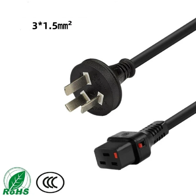 Alt view image 2 of 7 - Heavy Duty Au to Locking C19 Power Cord, 3 Prong Australia/New Zealand AS3112 Plug to IEC 320 C19 with Lock Power Cable,16AWG, 3ft/1m ,Au to Locking C19