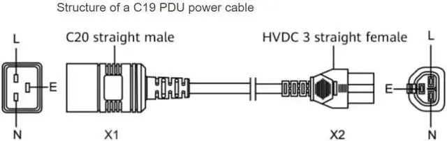 Alt view image 7 of 7 - C20 to HVDC3 Power Cord for 16800 Series, HVDC3 Plug to IEC320C20 SJT 16AWG,10ft/3m,IEC C20 Straight Male to HVDC 3 Straight Female PDU Power Cable