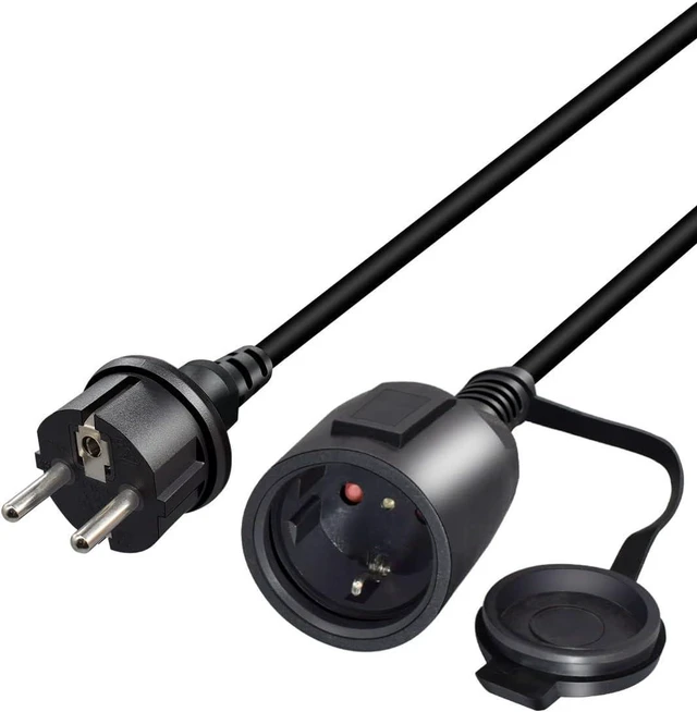 Main image of CEE7/7 European Schuko EU Extension Cord Outdoor with Waterproof Cover, Euro CEE 7/7 European Extension Cord Extender, EU Extension Cable Euro Standard Extension Cable (6ft/1.8m)