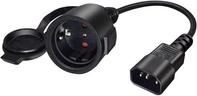 Main image of IEC C14 to Schuko Socket Short Power Cord 1ft Outdoor with Waterproof Cover, IEC320 C14 to CEE7/7 European Schuko Female Short Power Extension Cord, IEC Power Cable,17AWG(1ft/0.3m)