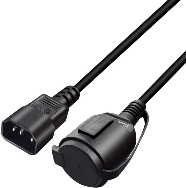 Alt view image 3 of 6 - IEC C14 to Schuko Socket Short Power Cord 1ft Outdoor with Waterproof Cover, IEC320 C14 to CEE7/7 European Schuko Female Short Power Extension Cord, IEC Power Cable,17AWG(1ft/0.3m)