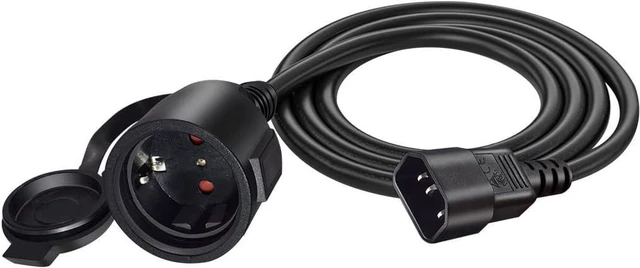 Alt view image 6 of 6 - IEC C14 to Schuko Socket Short Power Cord 1ft Outdoor with Waterproof Cover, IEC320 C14 to CEE7/7 European Schuko Female Short Power Extension Cord, IEC Power Cable,17AWG(1ft/0.3m)