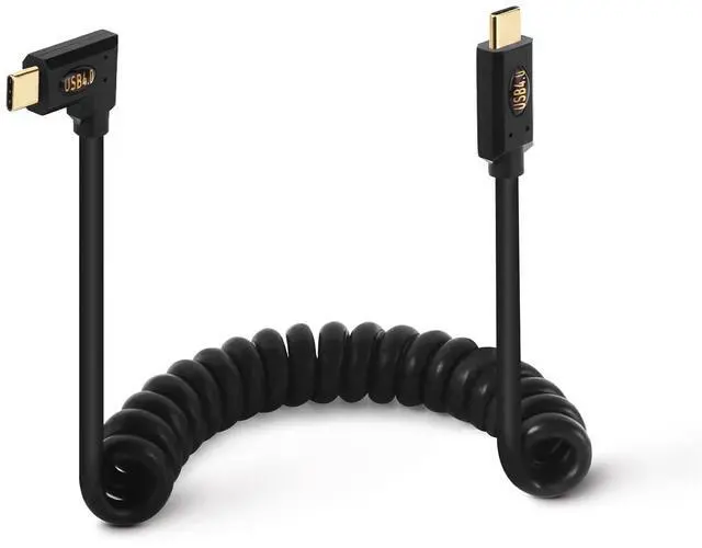 Main image of USB 4.0 Type C Male to Male Coiled Cable, Bidirectional 40Gbps, 240W PD Charging, 8K@60Hz Video, Straight to Left/Right Angle Spring Spiral Cord for Thunderbolt 4/3, Smartphone, Laptop, Monitor,4ft