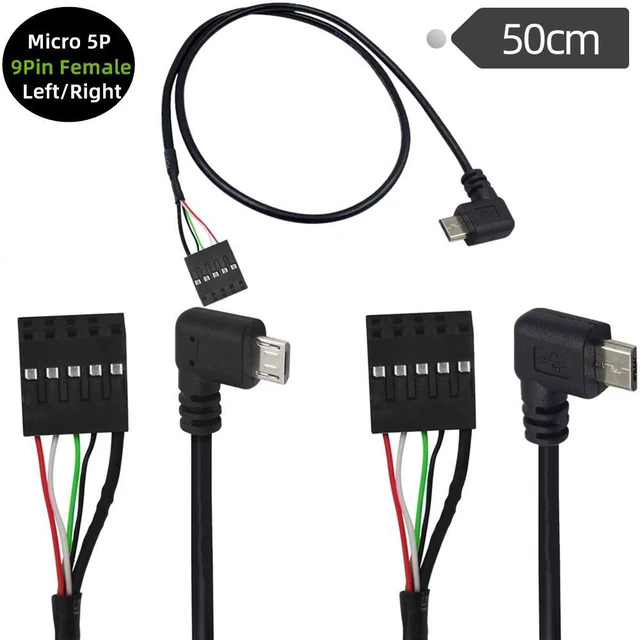 Alt view image 3 of 6 - 2-Pack USB 2.0 Motherboard 9pin 10pin Header to 90 Degree Right Angle Micro USB 5Pin Cable 1.6ft/50cm for Mini Monitor Sensor Panel Camera Right Angle
