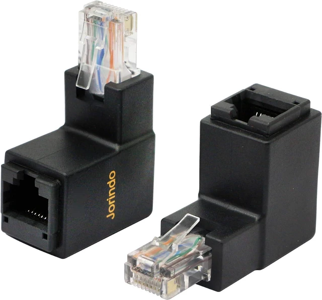 Main image of 2 Pack 90 Degree Ethernet LAN RJ45 Male to Female, Up Angle Network Cat5 / Cat5e / Cat6 Extender Adapter(2 Pcs) 90 Degree Up Angle