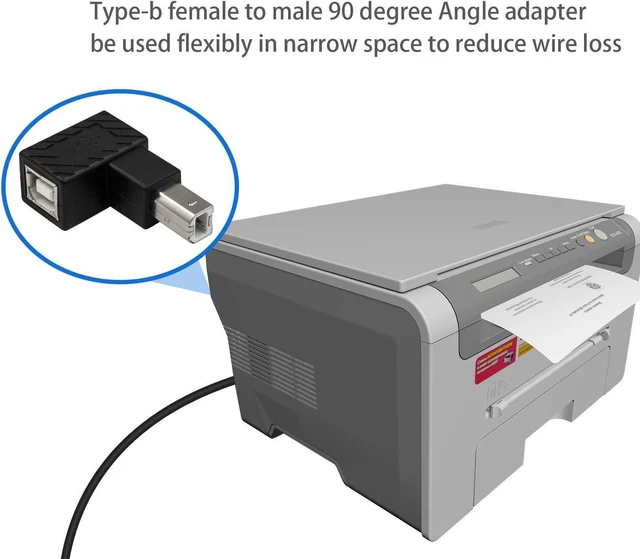 Alt view image 5 of 6 - 2-Pack USB B 2.0 Adapter Elbow Plug, USB 2.0 Type-B Printer Cable Adapter, 90 Degree Down Angle USB B 2.0 Male to Female Adapter for Printer Short Extension Cable for Printer, Scanner Down Angle