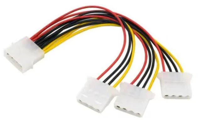 Main image of 2-Pack LP4 to 3x LP4 Power Y Splitter Cable M/F - LP4 Splitter - Molex Y Splitter - Molex Splitter,4 Pin Y-Splitter IDE Extension Adapter,8in/20cm, Molex LP4 1-to-3 cable