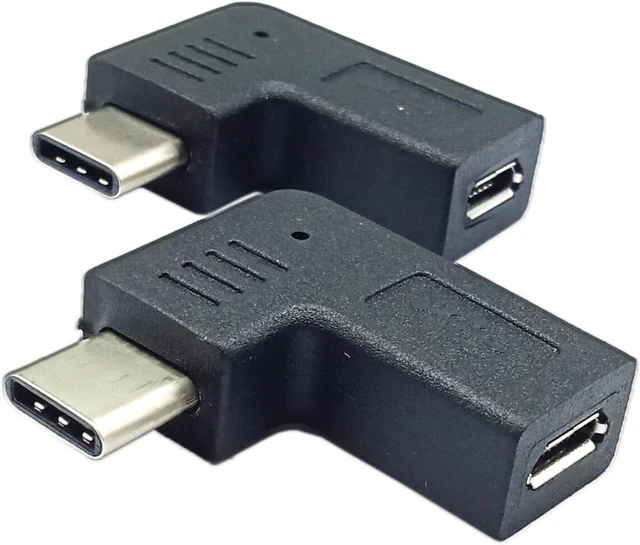 Main image of 2-Pack USB-C to Micro USB Adapter,90 Degree Right & Left Angle USB Type C Male to Micro USB Female Data Sync and Charging Converter Adapter for Phones, Computers, Tablets(90 Degree Elbow Plug)