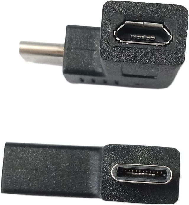 Alt view image 4 of 6 - 2-Pack USB-C to Micro USB Adapter,90 Degree Right & Left Angle USB Type C Male to Micro USB Female Data Sync and Charging Converter Adapter for Phones, Computers, Tablets(90 Degree Elbow Plug)
