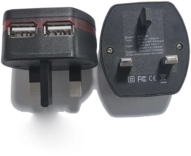 Main image of 2 Pack UK Travel Plug Adapter, Type G Plug Adapter 2 Port UK USB Charger,UK BS1363 USB Dual Charger Adapter