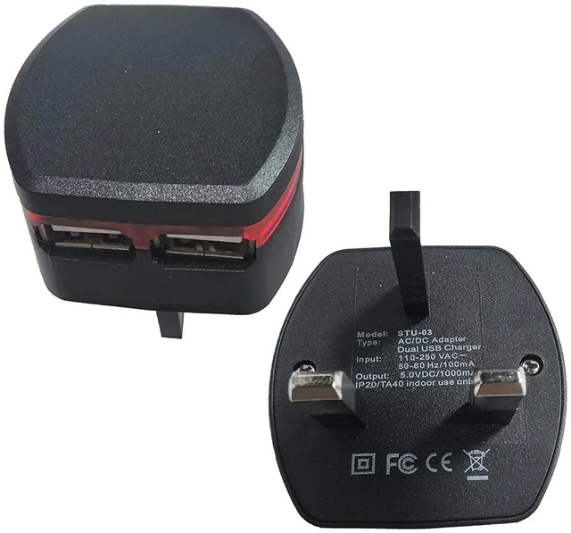 Alt view image 2 of 4 - 2 Pack UK Travel Plug Adapter, Type G Plug Adapter 2 Port UK USB Charger,UK BS1363 USB Dual Charger Adapter