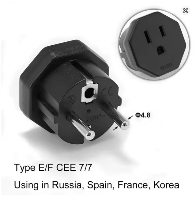 Alt view image 4 of 7 - 2 Pack US 5-15R to Europe Plug Power Converter Travel Adapter ,Eu European CEE7 Schuko to NEMA 5-15R Electrica Adapter,US EU Plug adapter ,Euro US Plug adapter(Black)