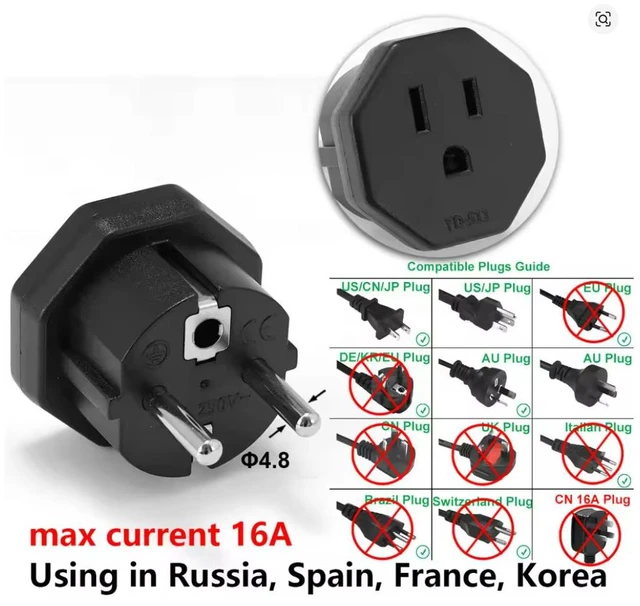 Alt view image 5 of 7 - 2 Pack US 5-15R to Europe Plug Power Converter Travel Adapter ,Eu European CEE7 Schuko to NEMA 5-15R Electrica Adapter,US EU Plug adapter ,Euro US Plug adapter(Black)