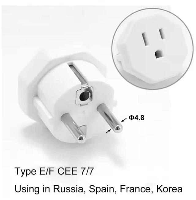 Alt view image 3 of 7 - 2 Pack White Schuko to 5-15R Power Converter Travel Adapter ,Eu Type E/F European Schuko Male to US 3 Prong NEMA 5-15R Female Electrical Adapter,Euro US Plug Adapter