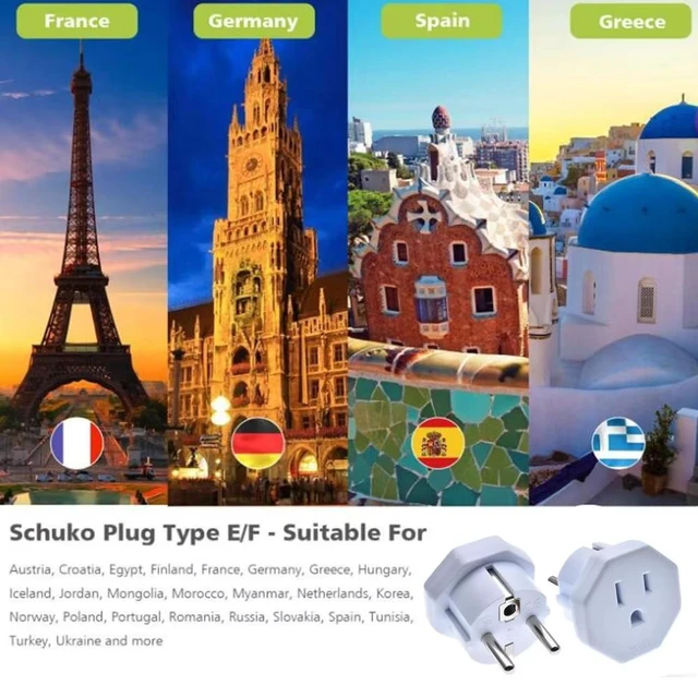 Alt view image 6 of 7 - 2 Pack White Schuko to 5-15R Power Converter Travel Adapter ,Eu Type E/F European Schuko Male to US 3 Prong NEMA 5-15R Female Electrical Adapter,Euro US Plug Adapter