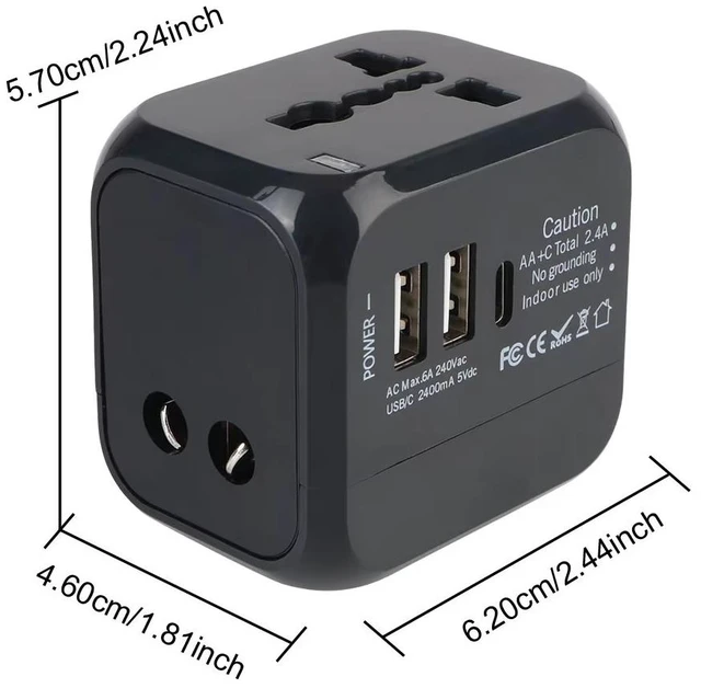 Alt view image 5 of 7 - Worldwide Universal Power Adapter with 2 USB and 1 Type-C Charging Port Converter All in One International Out of Country Travel Wall Charger Plug for Wall Plug Input in USA, EU, UK, and AUS