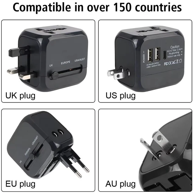 Alt view image 4 of 7 - Worldwide Universal Power Adapter with 2 USB and 1 Type-C Charging Port Converter All in One International Out of Country Travel Wall Charger Plug for Wall Plug Input in USA, EU, UK, and AUS