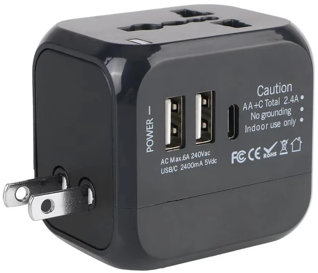 Alt view image 6 of 7 - Worldwide Universal Power Adapter with 2 USB and 1 Type-C Charging Port Converter All in One International Out of Country Travel Wall Charger Plug for Wall Plug Input in USA, EU, UK, and AUS