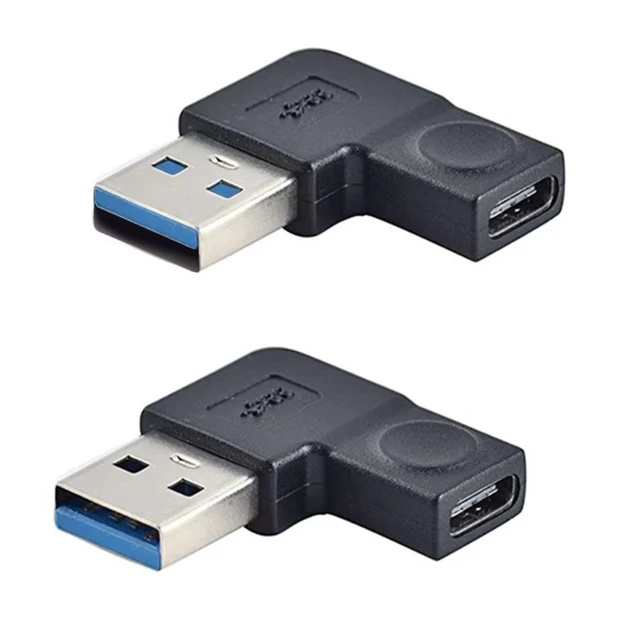 Main image of 2-Pack Left/Right Angle USB A Male to USB C Female Adapter,90 Degree USB3.0 to Type C Cable Connector Support unidirectional Sides 5Gbps & Data Transfer(1 pc Left Angle,+1 pc Right Angle)