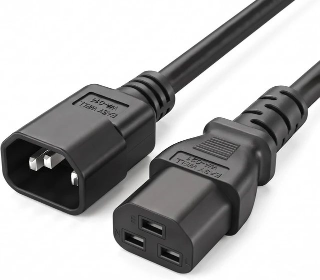 Main image of IEC C14 to C21 Heavy Duty Long Power Cord Plug, Black IEC 60320 C14 to C21(C19) Computer Power Cable Replacement, 16 Gauge Power Cord,16ft/5m
