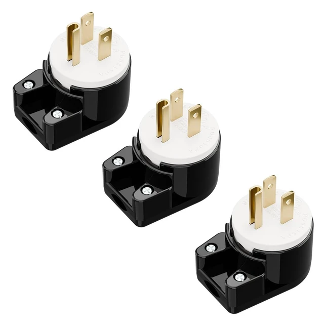 Main image of 3 Pack Right Angle Nema 5-15P US 3 Prong Plug Electrical Adapter,ETL Easy Assembly 90 Degree Angle USA Canada Male DIY Rewirable Power Plug, 12 Directions Adjustable AC Connector Power Converter