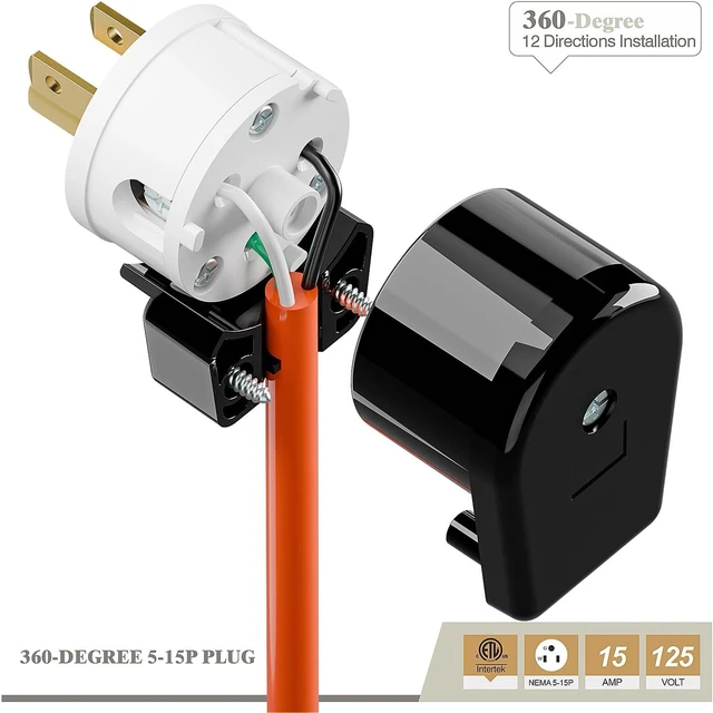 Alt view image 4 of 7 - 3 Pack Right Angle Nema 5-15P US 3 Prong Plug Electrical Adapter,ETL Easy Assembly 90 Degree Angle USA Canada Male DIY Rewirable Power Plug, 12 Directions Adjustable AC Connector Power Converter