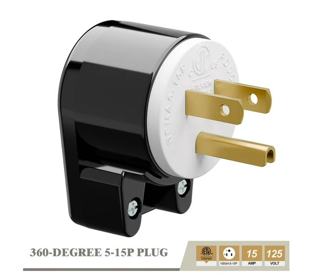 Alt view image 5 of 7 - 3 Pack Right Angle Nema 5-15P US 3 Prong Plug Electrical Adapter,ETL Easy Assembly 90 Degree Angle USA Canada Male DIY Rewirable Power Plug, 12 Directions Adjustable AC Connector Power Converter