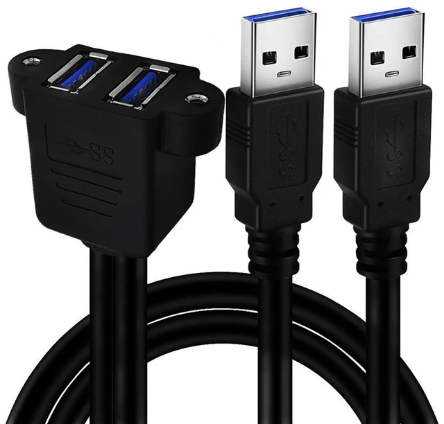 Main image of Dual USB 3.0 Cable with Panel Mount Screw Hole, 2 Ports USB 3.0 Male to Female Extension Cable, Suitable for Family, Classroom, Office, Conference, Entertainment and More Occasions,1ft/30cm