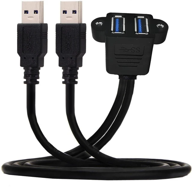 Alt view image 2 of 7 - Dual USB 3.0 Cable with Panel Mount Screw Hole, 2 Ports USB 3.0 Male to Female Extension Cable, Suitable for Family, Classroom, Office, Conference, Entertainment and More Occasions,1ft/30cm