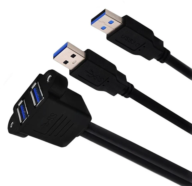 Alt view image 3 of 7 - Dual USB 3.0 Cable with Panel Mount Screw Hole, 2 Ports USB 3.0 Male to Female Extension Cable, Suitable for Family, Classroom, Office, Conference, Entertainment and More Occasions,1ft/30cm