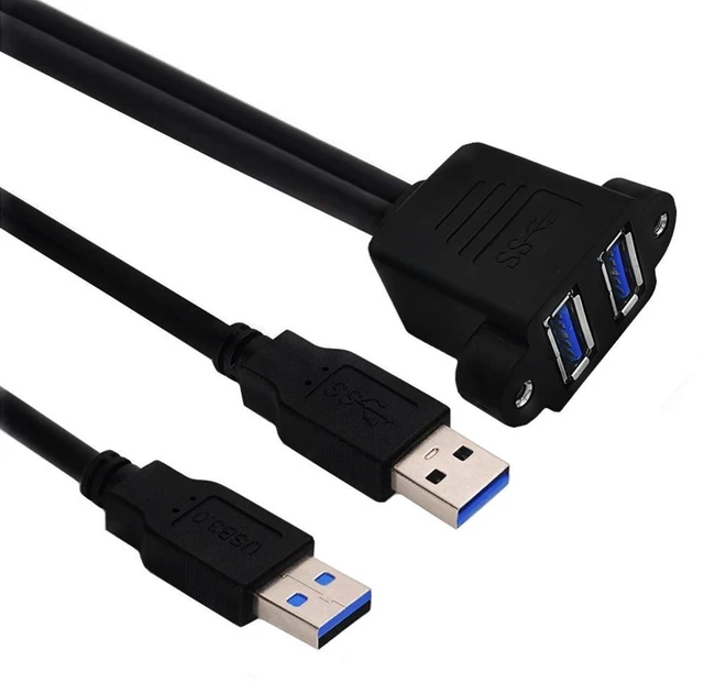 Alt view image 4 of 7 - Dual USB 3.0 Cable with Panel Mount Screw Hole, 2 Ports USB 3.0 Male to Female Extension Cable, Suitable for Family, Classroom, Office, Conference, Entertainment and More Occasions,1ft/30cm