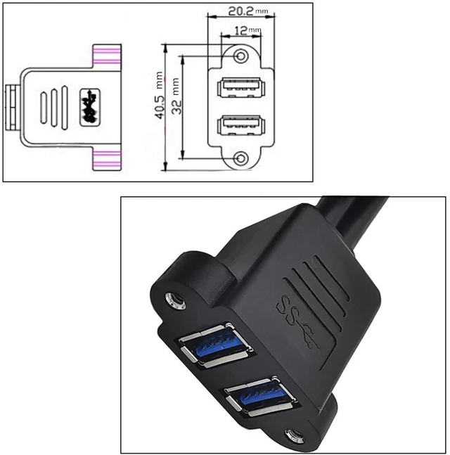 Alt view image 6 of 7 - Dual USB 3.0 Cable with Panel Mount Screw Hole, 2 Ports USB 3.0 Male to Female Extension Cable, Suitable for Family, Classroom, Office, Conference, Entertainment and More Occasions,1ft/30cm