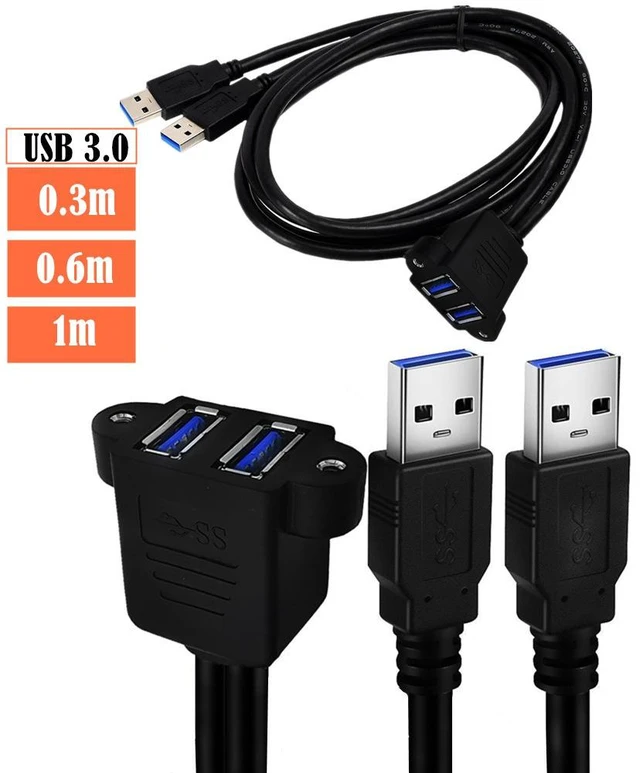 Alt view image 7 of 7 - Dual USB 3.0 Cable with Panel Mount Screw Hole, 2 Ports USB 3.0 Male to Female Extension Cable, Suitable for Family, Classroom, Office, Conference, Entertainment and More Occasions,1ft/30cm