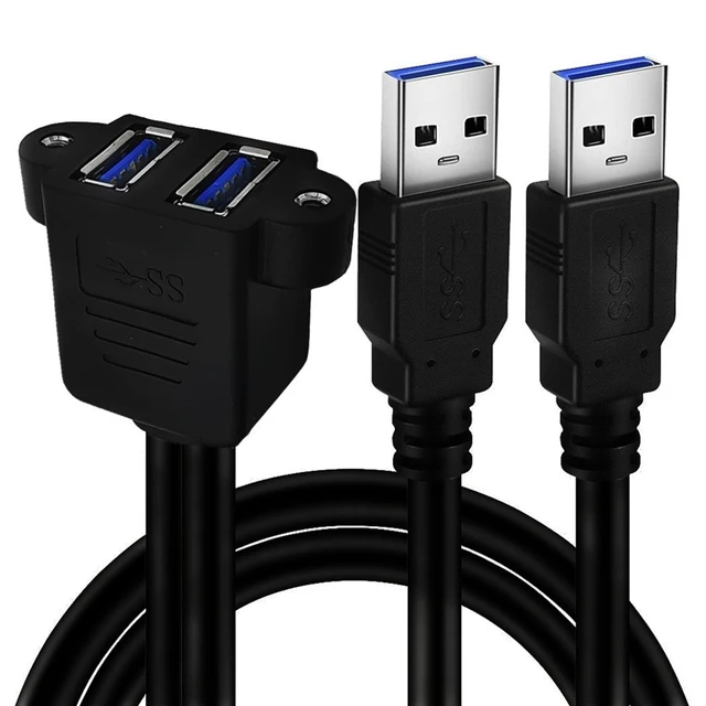 Main image of Dual USB 3.0 Cable with Panel Mount Screw Hole, 2 Ports USB 3.0 Male to Female Extension Cable, Suitable for Family, Classroom, Office, Conference, Entertainment and More Occasions,2ft/60cm