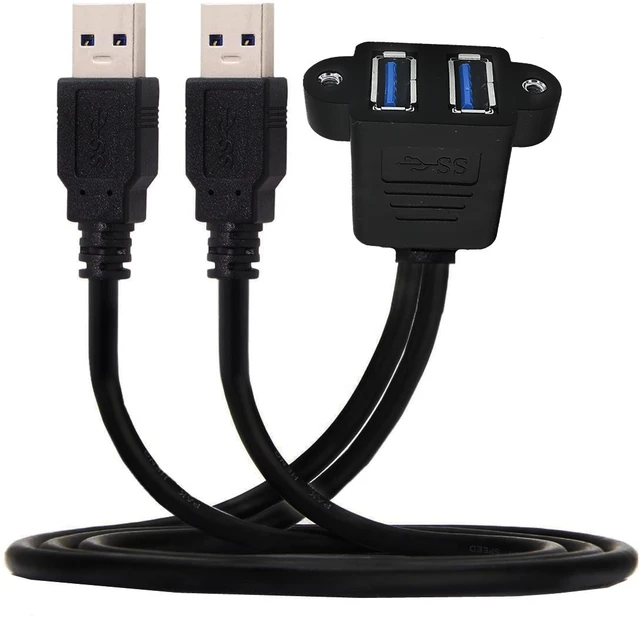 Alt view image 2 of 7 - Dual USB 3.0 Cable with Panel Mount Screw Hole, 2 Ports USB 3.0 Male to Female Extension Cable, Suitable for Family, Classroom, Office, Conference, Entertainment and More Occasions,2ft/60cm